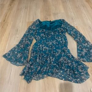 House of Harlow 1960 Teal Floral Dress